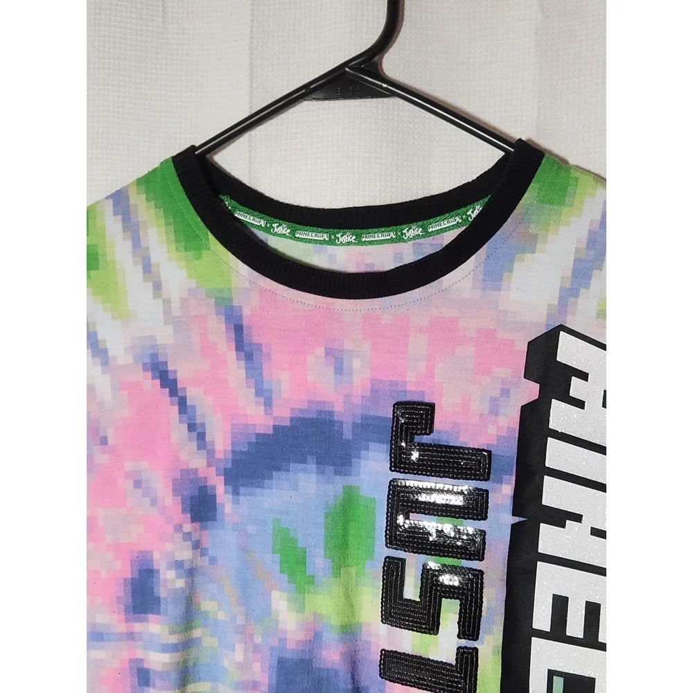Justice Minecraft T Shirt‎ Size Small Sequins Tie Dye Game Tee Gift